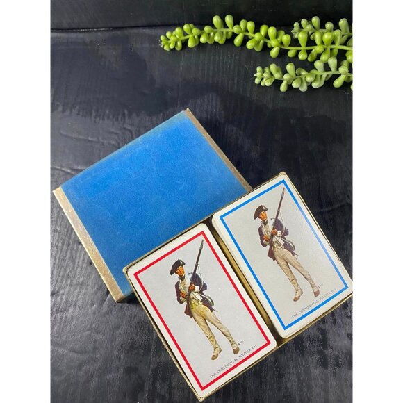 Vintage Continental Insurance Companies Playing Cards In Blue Velvet Box Complet - Picture 2 of 4